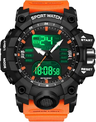 Produktbild von Herren Digital Sportuhr Analog Dual Display Militär Design LED Alarm Stoppuhr Timer 5ATM Wasserdicht Silikonarmband Outdoor Uhr