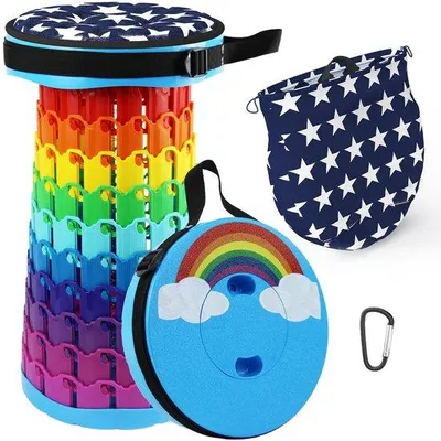 Obrázek produktu pro Skládací stolička Unyqoos® s nastavitelnou výškou – 6–45 cm, kompaktní rozměry (průměr 25 cm), hmotnost 1,0 kg, nosnost 200 kg, teleskopicky skládací, vhodná pro použití v interiéru i exteriéru