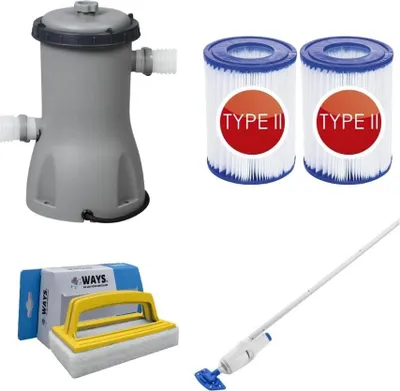 Obrázok produktu pre Bestway - Bazénový vysávač AquaReach & filtračné čerpadlo 3028 L/u & 2 filtre typu II & čistiaca kefa WAYS