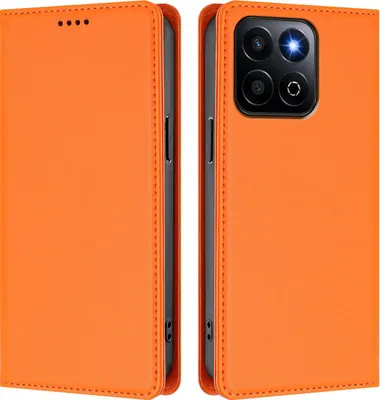 Immagine prodotto di Custodia in pelle per Honor X7C 4G/Honor 200 Smart, custodia magnetica in Finto cuoio con supporto Arancione