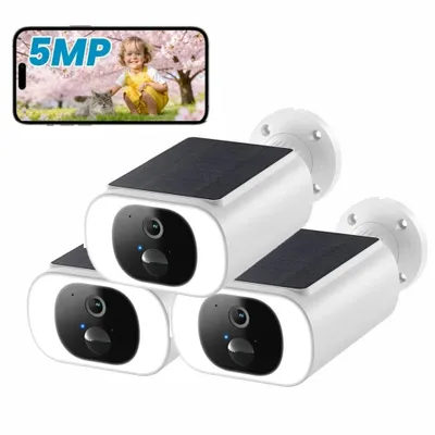 Produktbild von 5MP Überwachungskamera Aussen Solar Akku mit Spotlight PIR-Bewegungserkennung WLAN Wetterfest Kamera Überwachung Kabellos Außen130°Farbnachtvision 3PC