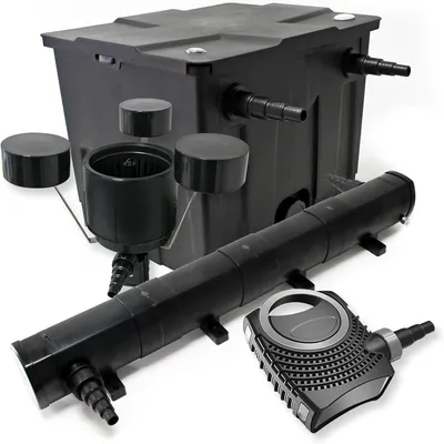 Imagen del producto de Kit de filtración biológica para estanques de 12.000 litros, con lámpara UVC de 72 W, bomba para estanque de 80 W y skimmer