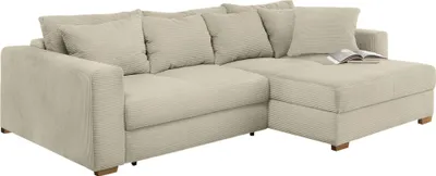 Produktbild von Ecksofa-Dauerschläfer Federkern Couch seitenverkehrt Bettkasten Cord Beige Grau / 15154