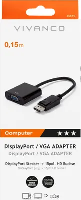 Produktbild von DisplayPort - VGA Adapter, DisplayPort Stecker - 15 pol. HD Buchse, 0,15m (45519)