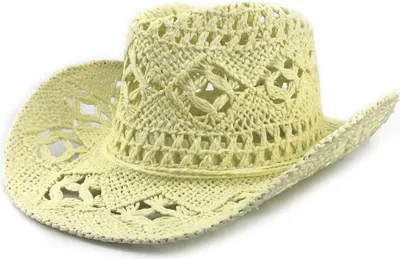 Produktbild von Handgefertigter Cowboyhut mit Lochmuster für Damen und Herren, verstellbar, ideal für Strand und Sommer.