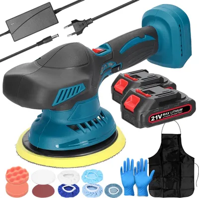 Produktbild von 21V Polierschleifer 150mm 6 Gänge Akku-Autopoliermaschine Poliermaschine Polierer Set mit 2 Akku, Multifunktionale Haushaltsreinigungsmaschine