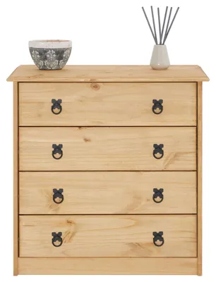 Produktbild von Kommode BARRIO mit 4 Schubladen I Highboard aus massiver Kiefer I Anrichte mit gebeizter und gewachster Oberfläche im Mexiko Stil