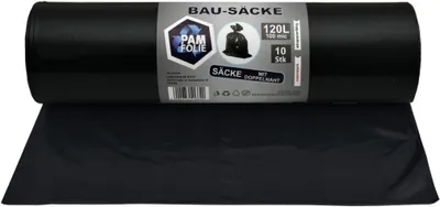 Produktbild von PAM-FOLIE Müllsäcke 120L - Extra Dicke, Starke Abfallsäcke - Bausäcke - 100µm - 70x110cm - schwarze Müllbeutel - Bauschuttsäcke