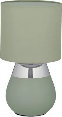 Produktbild von Relaxdays Tischlampe, Metallfuß, Stoffschirm, E14, HxD: 32 x 18 cm, Nachttischlampe mit Kabel, Schlafzimmer, grün/silber