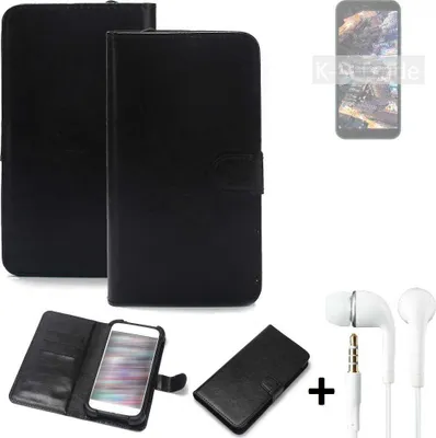 Produktbild von K-S-Trade Wallet Case Handyhülle kompatibel mit Doogee X97 Schutzhülle Flip cover Flipstyle Tasche Hülle Flipcover Slim Bumper schwarz + in ear