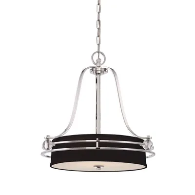 Image de Lampe à suspendre, plafonnier, métal verre lin, D 58,4 cm