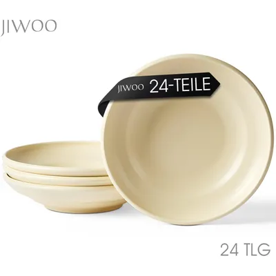Produktbild von Teller set 24er Ø22 cm Suppenteller Speiseteller Pastateller Tiefteller Set für 24 Personen Keramik Matt-Glasur Mikrowellen- und Spülmaschinenfest