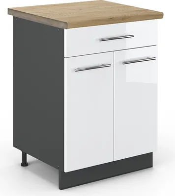 Produktbild von Küchenunterschrank Vicco Fame-Line Weiß Hochglanz 60 cm mit Schublade, AP Eiche, Model 46181