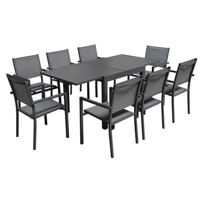Image de Salon de jardin VENEZIA extensible 90/180 en textilène gris 8 places - aluminium anthracite