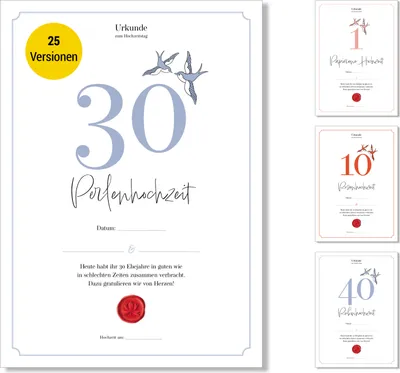 Produktbild von Frank Paperman® | Geschenke zum 30 Hochzeitstag | Ehejubiläum | Perlenhochzeit | Urkunde Hochzeitstag | klassisch | Vordruck im DIN-A4-Format