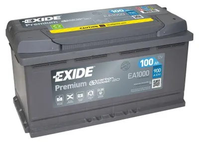 A car battery with branding and specifications visible.