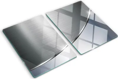 Produktbild von Tulup Glas Herdabdeckplatte - 2x40x52 cm - Glaskeramikkochfeld-Abdeckung Spritzschutz Glasabdeckplatte Kochplattenabdeckung und Schneidebrett - Zweiteilig - Material-Textur - Metallcurve - Silber