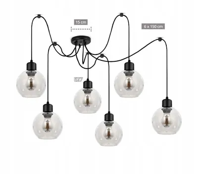 Produktbild von LUXOLAR Pendelleuchte 6 flammig Spider Schwarz, Led Deckenleuchte E27 60W - Hängelampe für Wohnzimmer, Küchen