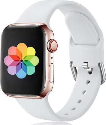 Produktbild von Sport Armband Gr. S 38/40 mm für Apple Watch Series 1 / 2 / 3 / 4 / 5 / 6 / 7 / SE Ersatzarmband Silikon Band, Weiss