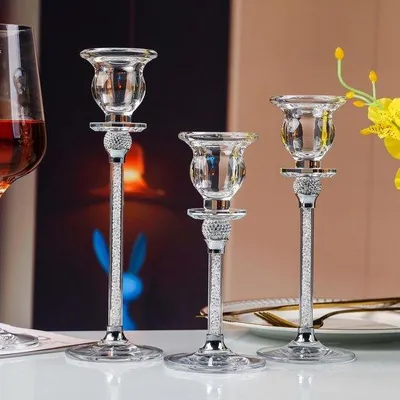 Obrázek produktu pro Sada křišťálových svícnů, 3 kusy, lesklý povrch, 17/20/23 cm, bílá