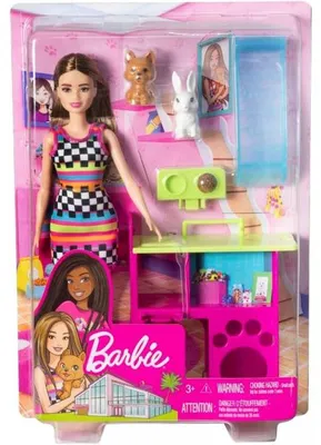 Image de Poupée barbie métier : animalerie de barbie avec chien et lapin + 3 accessoires - poupée mannequin - mattel - hgm62