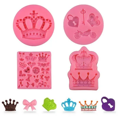 Image de Moules en silicone 3D pour décorations de gâteaux, forme couronne, idéal pour le modelage de fondant, lot de 4
