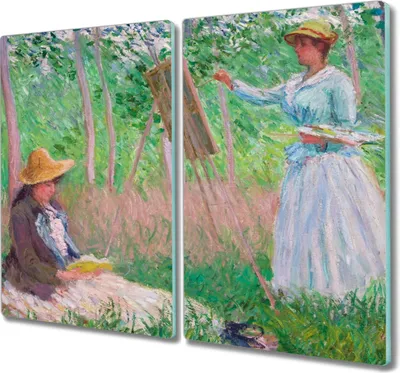 Produktbild von Coloray Hackbrett Herdabdeckplatte 2x30x52 cm Küchenbrett Kochplattenabdeckung Schneidebrett - Frau mit Regenschirm Monet