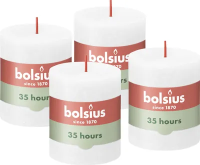 Produktbild von Bolsius Rustik Stumpenkerzen - Weiß - 4 Stück - 8 x 7 cm - Dekorative Haushaltke