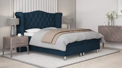 Produktbild von SALES LEADER Boxspringbett RIO 120x200 cm Polsterbett mit zwei Bettkästen, Komplett-Set mit Matratze und Topper (4cm), Dunkelblau, Bett Stoff ELEMENT 13