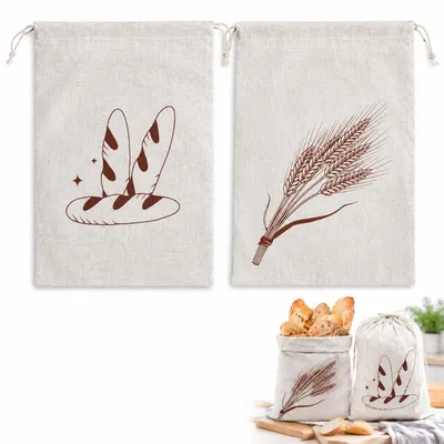 Produktbild von Brotbeutel aus Leinen - 2er Set wiederverwendbar mit Kordelzug - Brotaufbewahrung - 40x30 cm