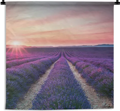 Produktbild von MuchoWow® Wandteppich Wandbehang Lavendel - Lila - Blumen 120x120 cm Tapisserie Dekoration Wandtuch - Modern - Baumwollgewebe