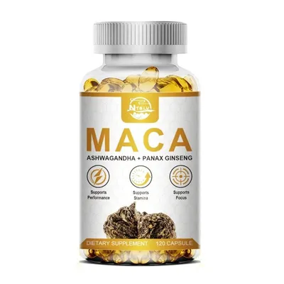 Image de Maca Root + Ashwagandha + Panax Ginseng (120 gélules) Complément alimentaire, force, puissance, endurance, énergie, libido, métabolisme