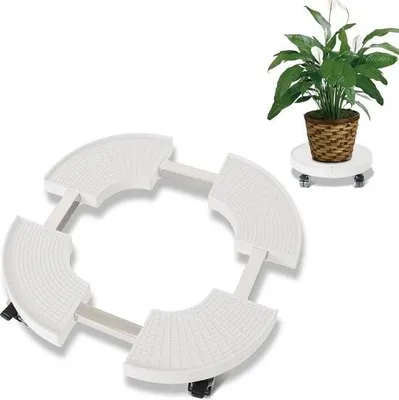 Image de Chariot pour plantes Chariot pour plantes Capacité de charge jusqu'à 200 KG Chariot pour plantes Support avec roues Roulettes multiples réglables - Blanc