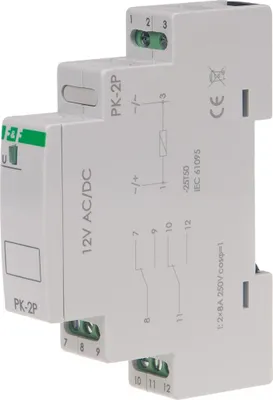 Produktbild von Elektromagnetisches Relais PK-2P 12V AC/DC, Kontakt: 2P I=2x8A, 1 Modul
