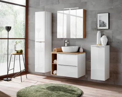 Produktbild von Badmöbel Set 7-tlg Badezimmerset PERUGIA Weiss Hochglanz Set.1