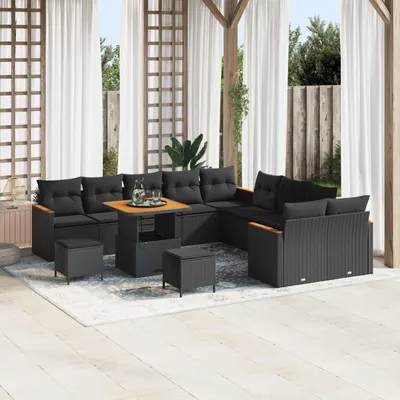 Obrázok produktu pre vidaXL Záhradná sedacia súprava s vankúšmi 13 ks Black Poly Rattan