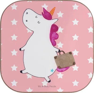 Produktbild von Mr. & Mrs. Panda Untersetzer für Gläser Einhorn Koffer - Rot Pastell - Geschenk, Tasse, Spaß, Glas, gläseruntersetzer, Unicorn, Tassen, Einhörner, Coaster, Erwachsen