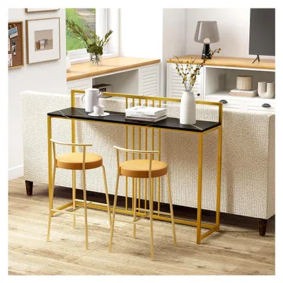 Produktbild von Konsolentisch, Beistelltisch in Gold, Flurtisch in Marmoroptik, schmaler Eingangstisch, goldfarbenes Metallgestell, 120 x 32,5 x 88 cm (Schwarz)
