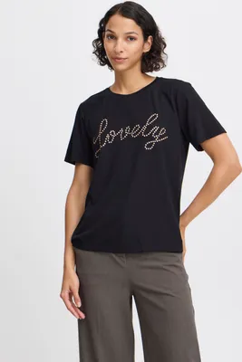 Produktbild von b.young BYUlovely Damen T-Shirt Kurzarm Shirt mit Print Rundhals elastisch Regular fit
