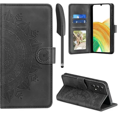 Produktbild von Handyhülle Flip Wallet für Samsung Galaxy A33 5G Kunstleder Schwarz mit Kartenfach und Standfunktion