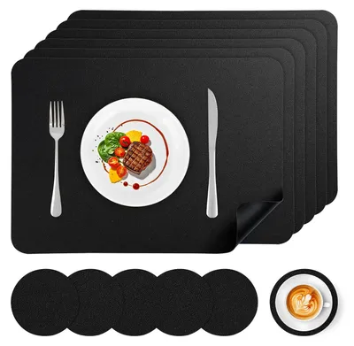 Platzsets aus Kunstleder, 6-teilig, 43×30 cm, waschbar, inkl. Untersetzer