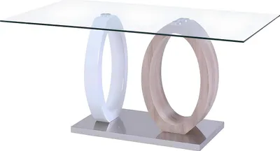 Produktbild von AYANE Esstisch - 6-Sitzer - Gehärtetes Glas und MDF - Farbe Eiche und Weiß