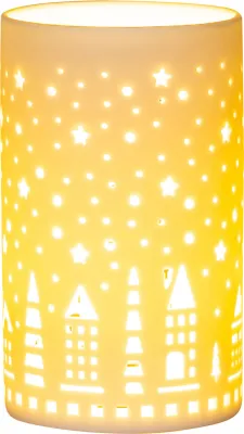 Produktbild von LED Windlicht H18cm Dekoleuchte Weiß Porzellan Weihnachten Deko Tischdeko Leuchte