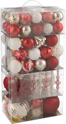 Produktbild von J-Line Dose Von 80 Weihnachtskugel Plastik Weihnachtsrot/Goldfarben