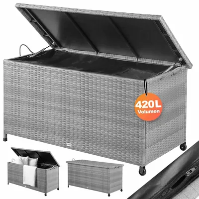 Produktbild von Kissenbox aus Polyrattan, grau, 117 x 53 x 60 cm, mit Rollen