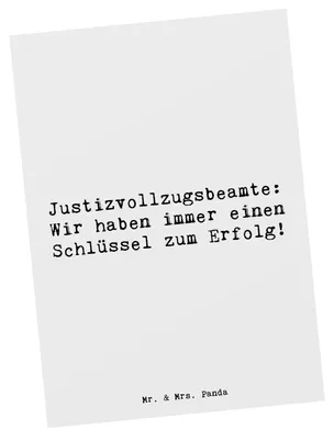 Produktbild von Mr. & Mrs. Panda Postkarte Spruch Justizvollzugsbeamter Erfolg - Weiß - Geschenk, bildkarte, Beruf, Ansichtskarten, JVA, personalisierte Geschenke, Berufsprodukte