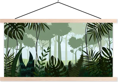 Produktbild von MuchoWow® Textilposter Dschungel - Pflanzen - Tropisch - Junge - Mädchen - Kinder 60x30 cm mit holzfarbenen Rahmen - Dekoration