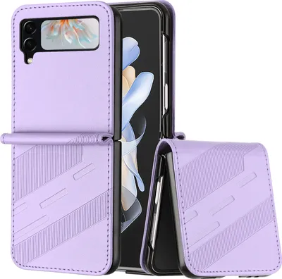 Produktbild von Hülle für Samsung Galaxy Z Flip 4, Kunstleder Brieftaschen Handyhülle mit Kartenfach und Standfunktion Violett