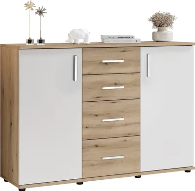 Obrázek produktu pro Sideboard >BC 1040< 2 Türen, 4 Schubladen, eiche rustica Imitace/ weiß - 120x83x35cm (BxHxT)
