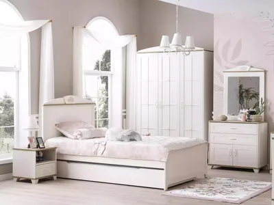 Produktbild von Funktionsbett Ausziehbares Kinderbett Bett Weiß Set 5tlg Holzbett